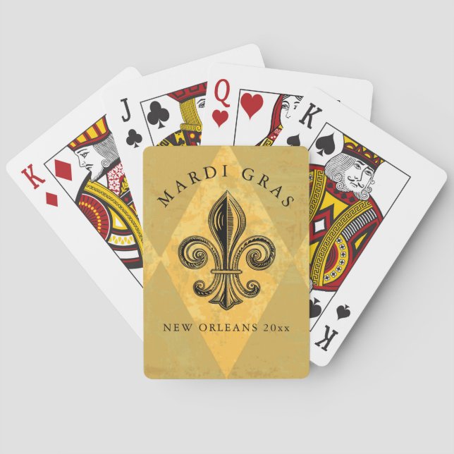 Mardi Gras Fleur-de-lis Harlequin Add Year Playing Cards (Back)