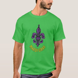 Mardi Gras Fleur De Lis In Green Yellow And Purple T-Shirt