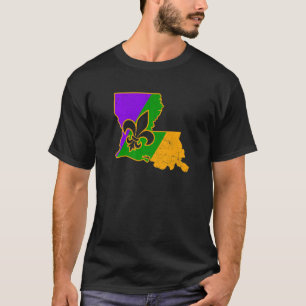Mardi Gras  Fleur De Lis Louisiana Map New Orleans T-Shirt