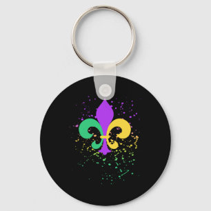 Mardi Gras Fleur De Lis Paint Splatter Nola Key Ring