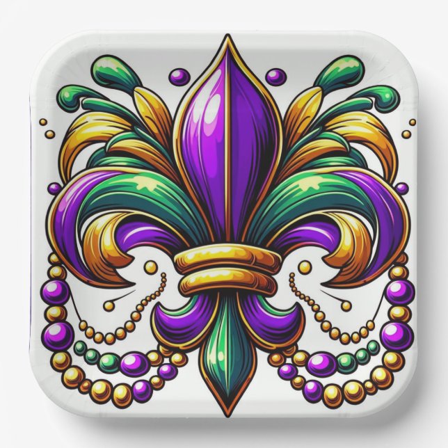 Mardi Gras Fleur de lis  Paper Plate (Front)
