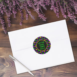 Mardi Gras Fleur de Lis Pattern Custom Text Classic Round Sticker