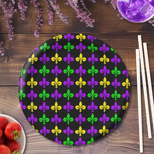 Mardi Gras Fleur de Lis Pattern Paper Plate (Creator Uploaded)