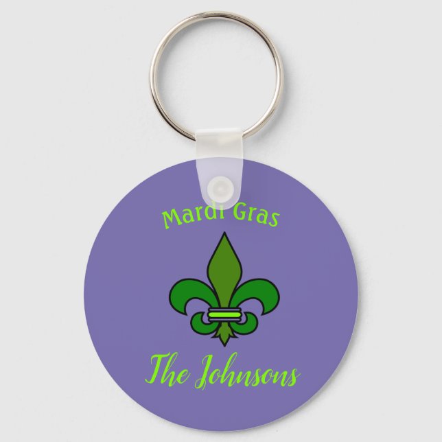 Mardi Gras Fleur de Lis Personalised Key Chain (Front)