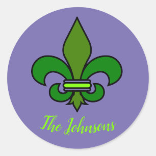 Mardi Gras Fleur de Lis Purple and Green Stickers