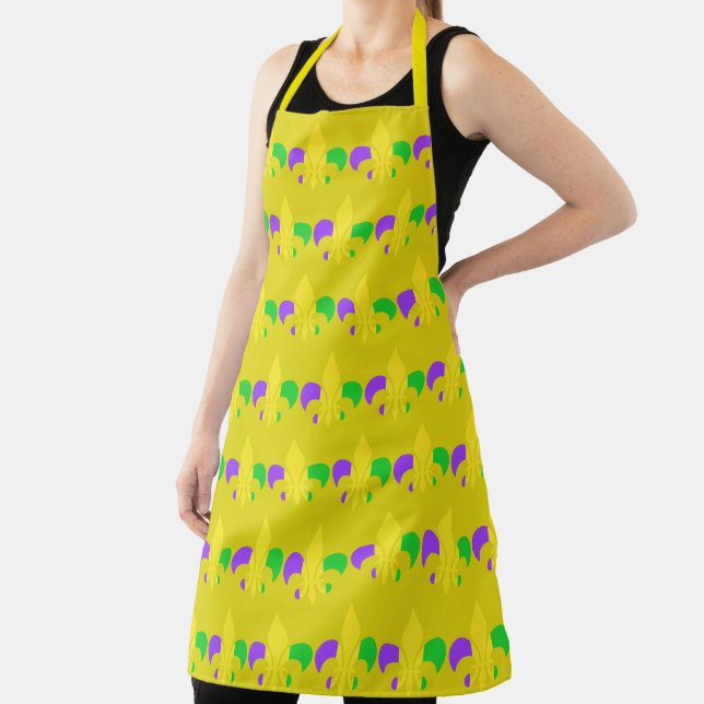 Mardi Gras Fleur-de-Lis Purple Green Yellow Apron (Insitu)