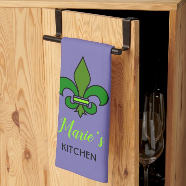 Mardi Gras Fleur de Lis Purple Kitchen Towel (Thirds Fold)