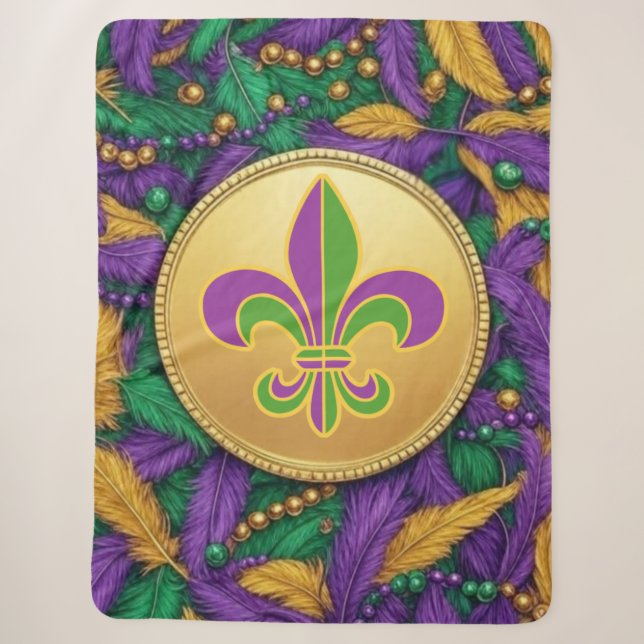 Mardi Gras Fleur de lis Sherpa Blanket (Front)