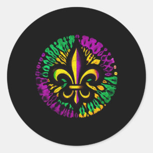 Mardi Gras Fleur De Lis Tie Dye Men Women Carnival Classic Round Sticker