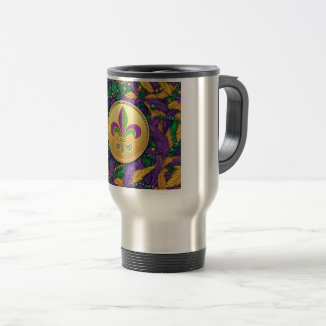 Mardi Gras Fleur de lis Travel Mug (Front Right)