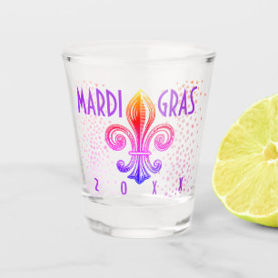 Mardi Gras Fleur De Lis Typography Purple Pink Shot Glass