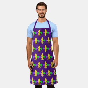 Mardi Gras Fleur-de-Lis Yellow Green Purple Apron