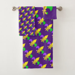 Mardi Gras Fleur-de-Lis Yellow Green Purple Bath Towel Set