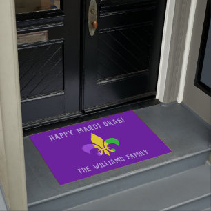 Mardi Gras Fleur-de-Lis Yellow Green Purple Doorma Doormat