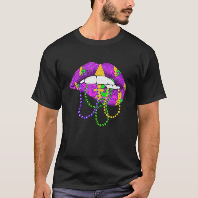 Mardi Gras Fleur De Lys Lips Costume Mardi Gras Ca T-Shirt (Front)