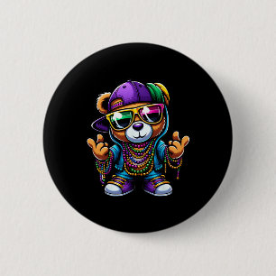 Mardi Gras For Boys Mens Hip Hop Bear New Orleans 6 Cm Round Badge