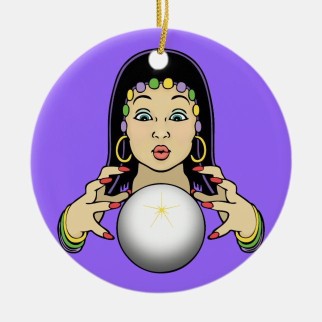 Mardi Gras Fortune Teller Ceramic Tree Decoration (Front)