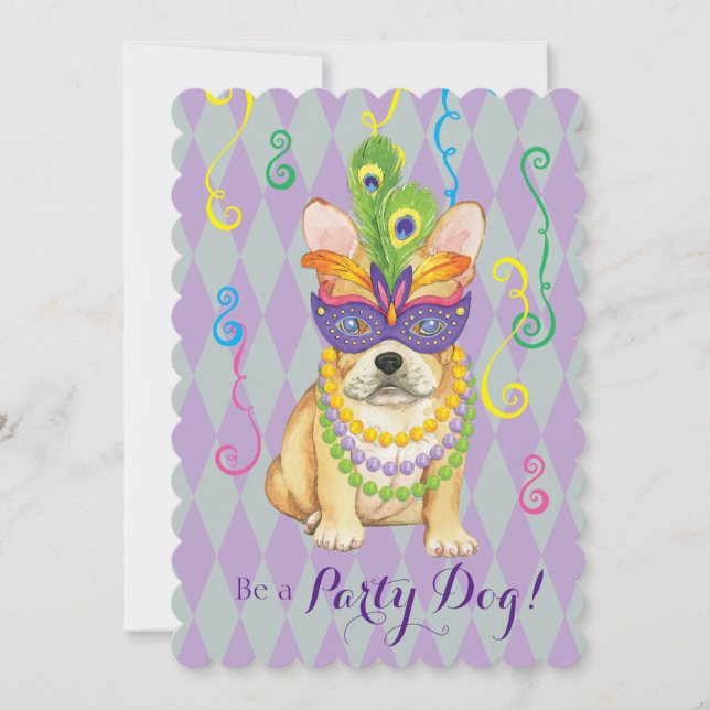 Mardi Gras Frenchie Invitation (Front)