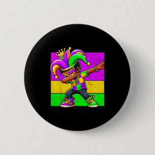 Mardi Gras Funny Dabbing Black Boy Jester Hat Kid  6 Cm Round Badge