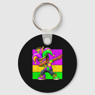 Mardi Gras Funny Dabbing Black Boy Jester Hat Kid  Key Ring