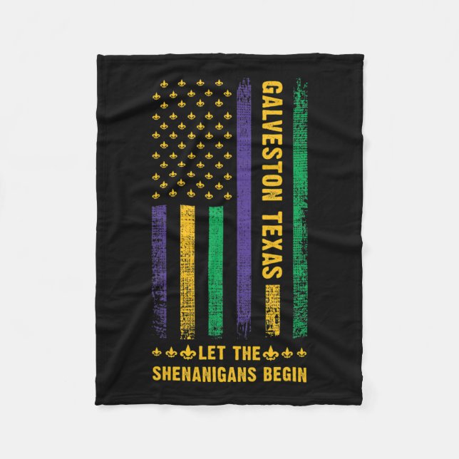 Mardi Gras Galveston Texas Fleur-de-lis American F Fleece Blanket (Front)