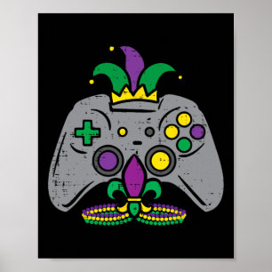 Mardi Gras Gaming Controller Gamer Men Boys Kids Y Poster