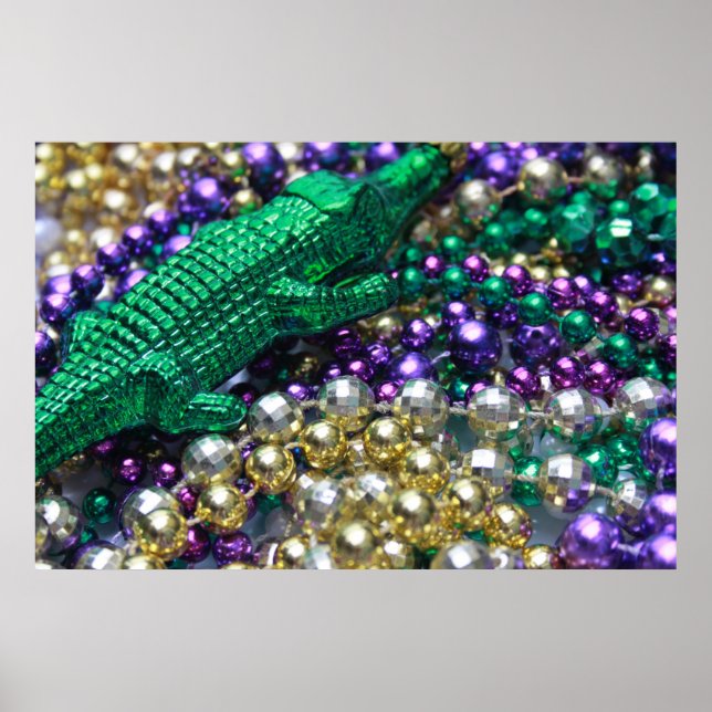Mardi Gras Gator Beads Print (Front)