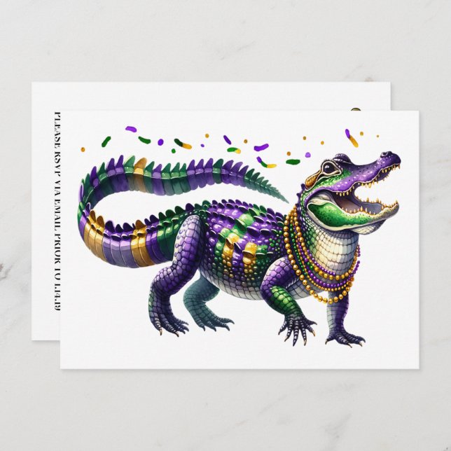 Mardi Gras Gator  Invitation (Front/Back)