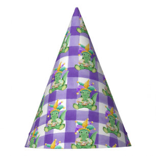 Mardi Gras Gators and Gingham Paper Party Hat