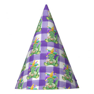 Mardi Gras Gators and Gingham Paper Party Hat