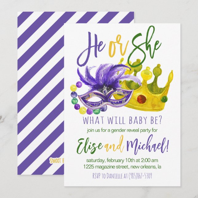 Mardi Gras Gender Reveal Invitation (Front/Back)
