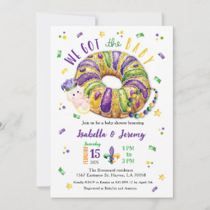 Mardi Gras Gender Reveal King Cake  Invitation