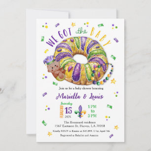 Mardi Gras Gender Reveal King Cake  Invitation