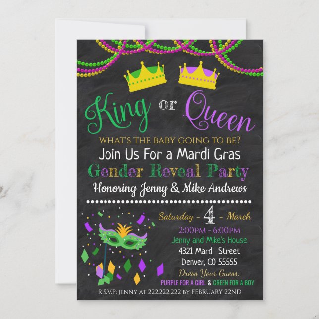 Mardi Gras Gender Reveal Party Invitation (Front)