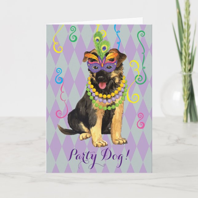 Mardi Gras German Shepherd Card (Front)
