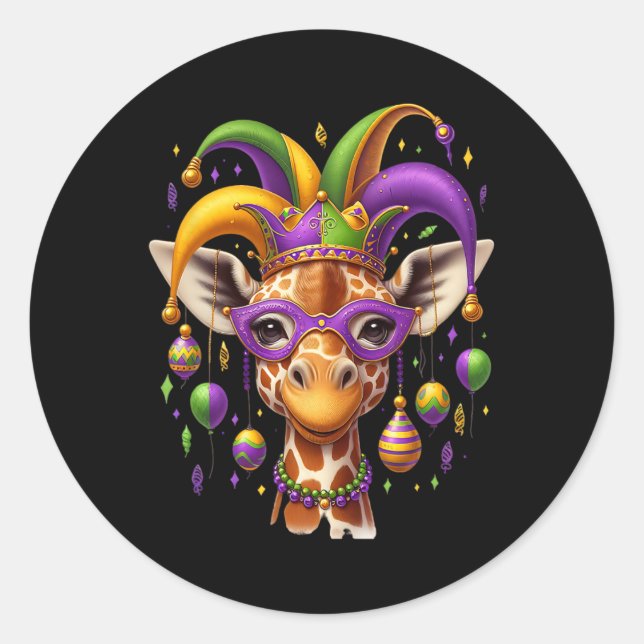 Mardi Gras Giraffe  Classic Round Sticker (Front)