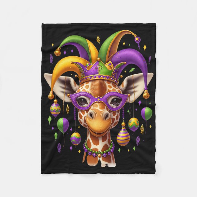 Mardi Gras Giraffe  Fleece Blanket (Front)