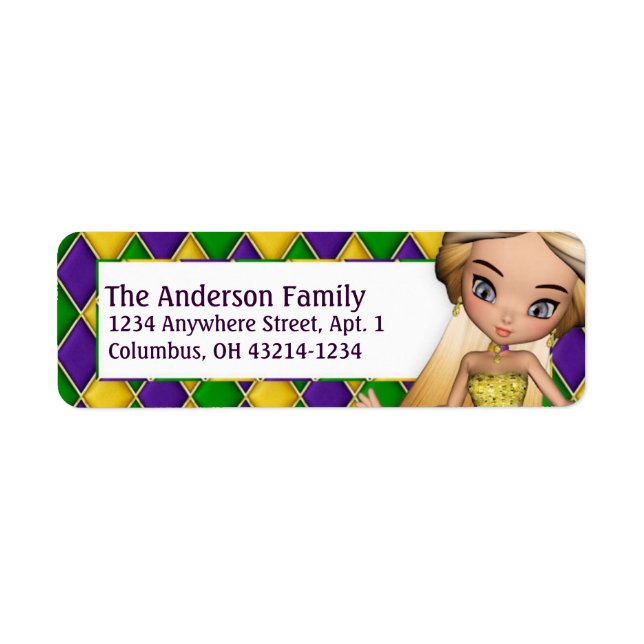 Mardi Gras Girl d1 Return Address Labels (Front)
