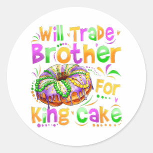 Mardi Gras Girls Kids Will Trade Brother For King Classic Round Sticker