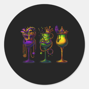 Mardi Gras Gl Of Wine Funny Drinking Wine Festival Classic Round Sticker