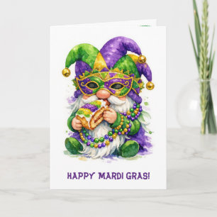 Mardi Gras Gnome Eating King Cake Card