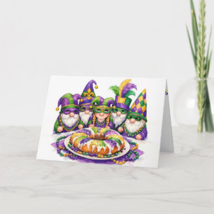 Mardi Gras Gnome Party With King Cake Card