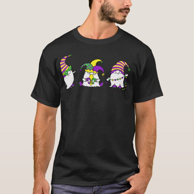 Mardi Gras Gnome Trio Cute Carnival T-Shirt (Front)