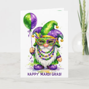 Mardi Gras Gnome with Party Balloon Card