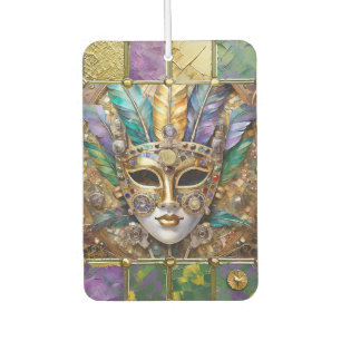 Mardi Gras Gold & Ceramic Colourful Feather Mask Car Air Freshener