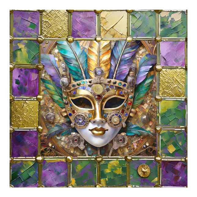 Mardi Gras Gold & Ceramic Colourful Feather Mask Photo Print (Front)
