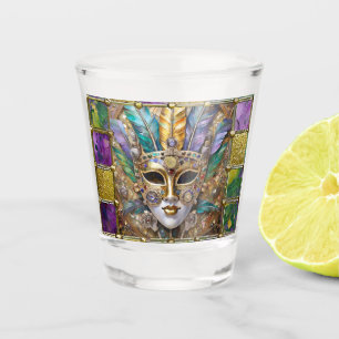Mardi Gras Gold & Ceramic Colourful Feather Mask Shot Glass