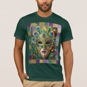 Mardi Gras Gold Ceramic Peacock Feather Mask T-Shirt