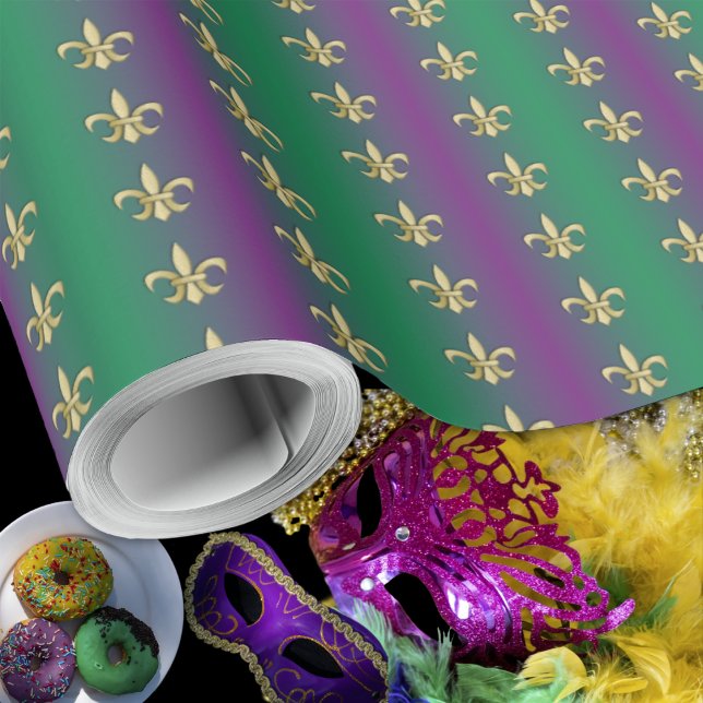Mardi Gras Gold Fleur-De-Lis on Purple and Green Wrapping Paper (Mardi Gras Gold Fleur-De-Lis on Purple and Green Wrapping Paper Roll by Leapfroglisics Shop)