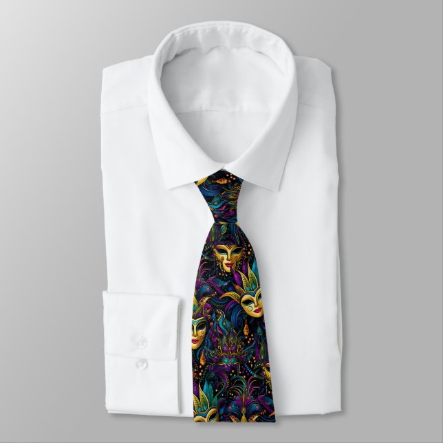 Mardi Gras Gold Masks Tie (Tied)